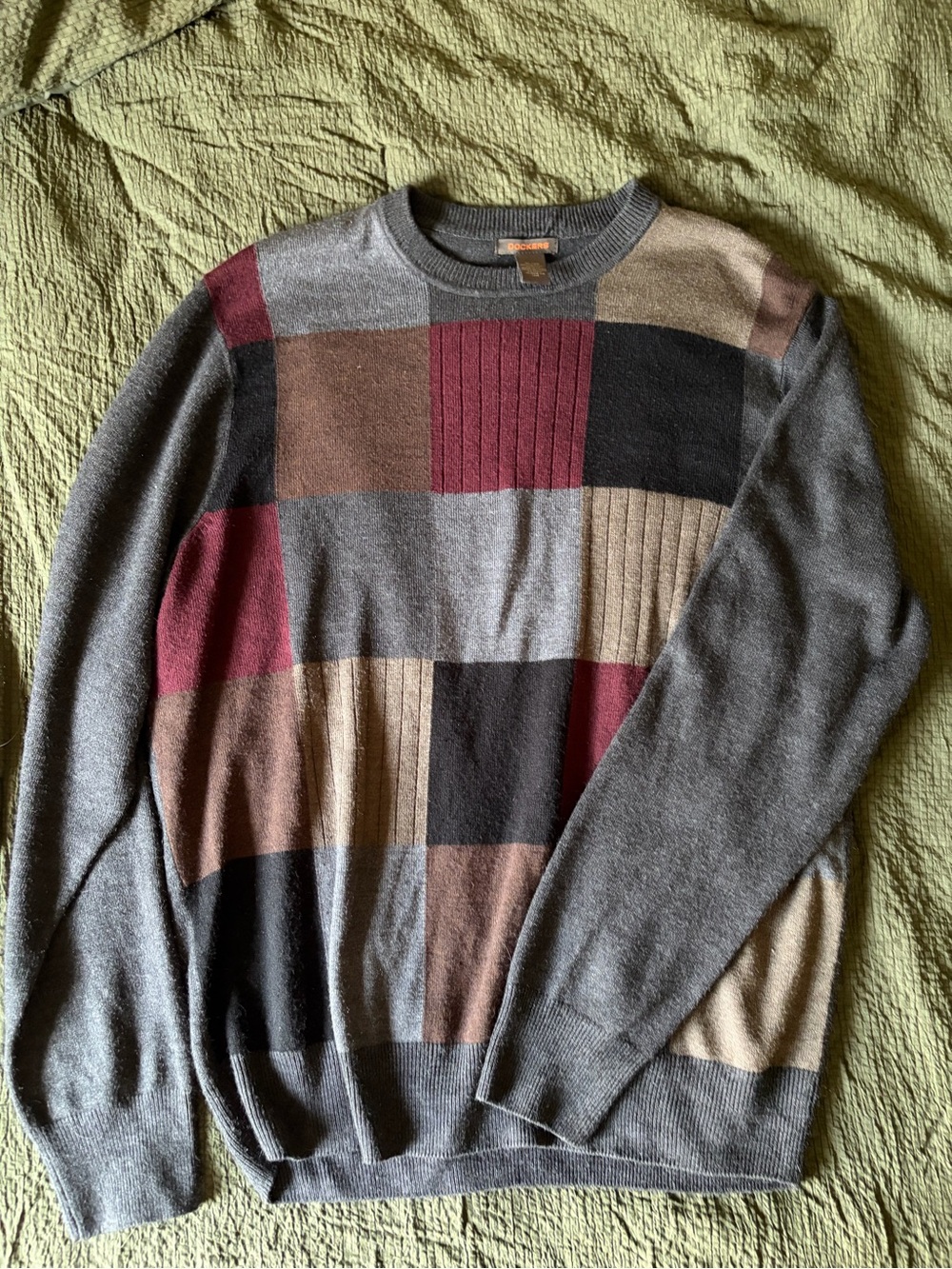 Dockers Gray Multi-Block Patchwork Crewneck Sweater